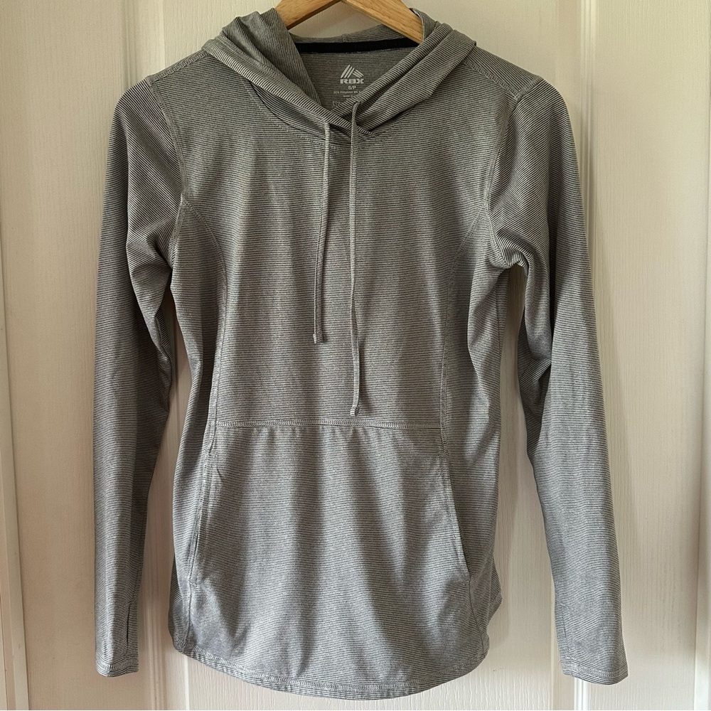 Rbx gray striped hooded athletic light weight sweatshirt